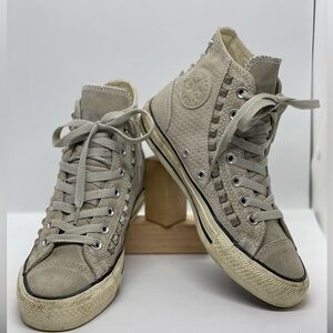 Women’s Size 6 Distressed Suede Studded Greige Converse Hightops